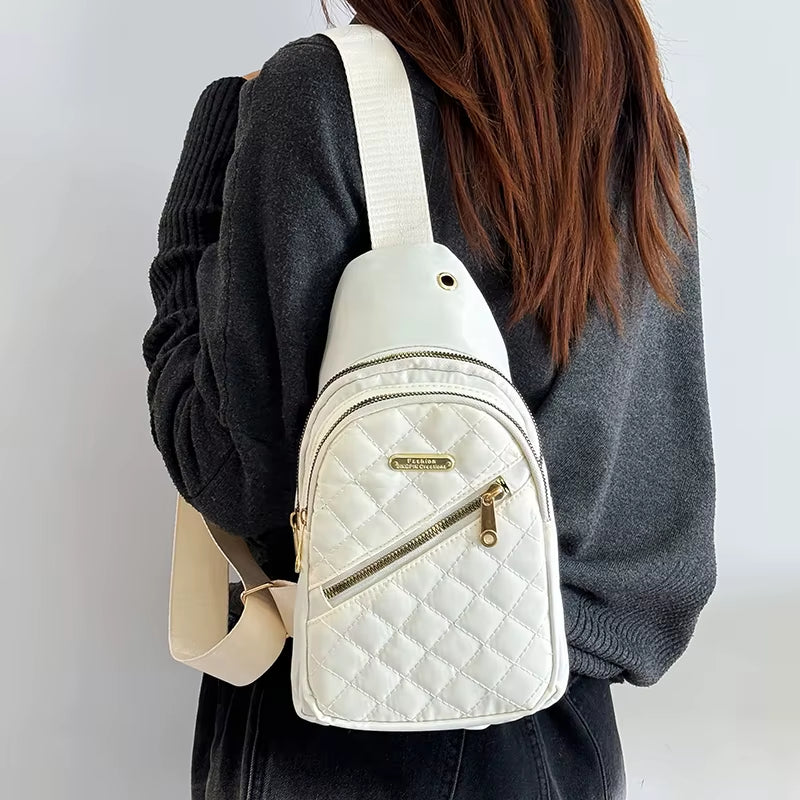 Neutral Style Backpack for Men and Women, with Multiple Color Slanted Fabric and Nylon Material. Suitable for Travel.